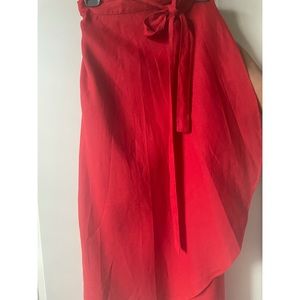 Aritzia Wilfred Eleta Red Midi Linen Wrap Skirt size medium